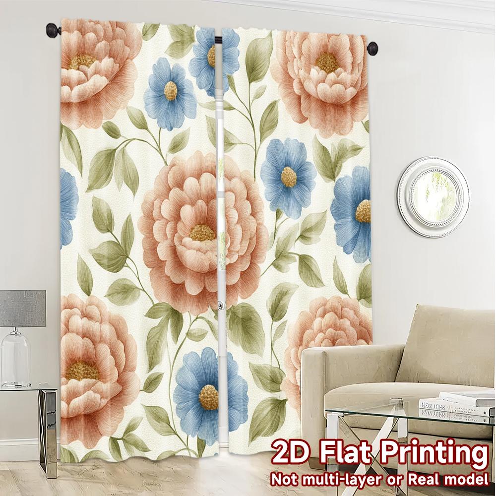 2D FLAT PRINTING 2pcs Curtains (Without Rod) Floral Rose Design (2) April Fools is Day Festival Fashion Curtains Versatile