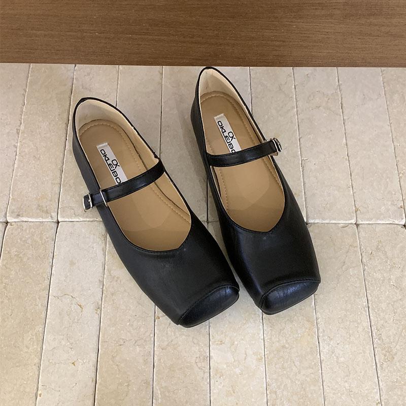 

Модная мягкая женская обувь с неглубоким вырезом, женские балетки из флока, обувь с квадратным носком, модный ремешок с пряжкой, женские балетки Мэри Джейн 35 чёрный
