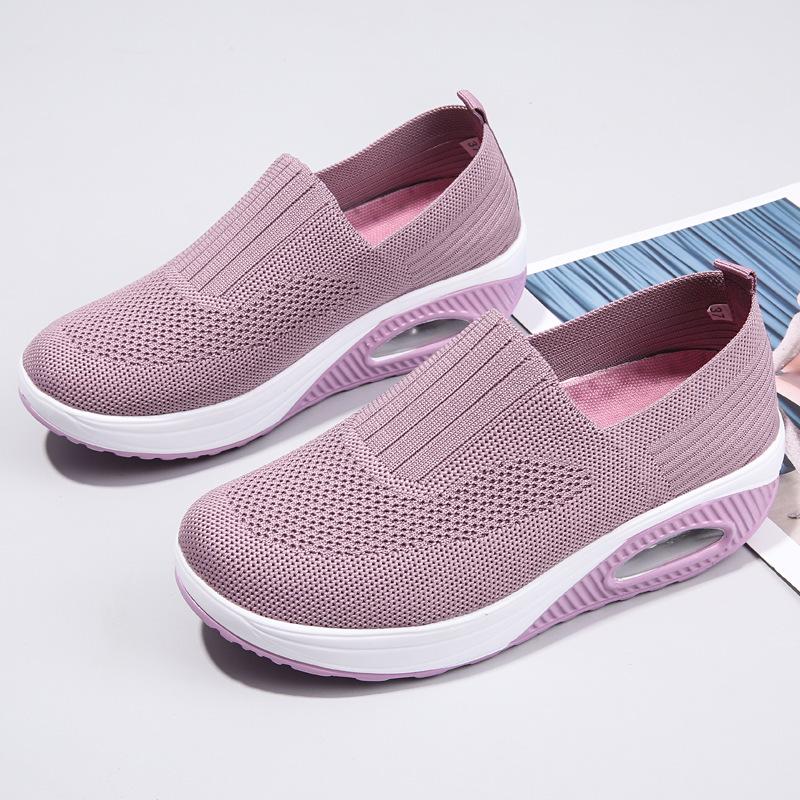 2023 Women's Breathable Flyknit Rocking Shoes with Non-slip Soft Sole and Air Cushion for Comfort