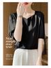 Damen Sommer Acetat Satin Diamantkragen Locker Kurzarm Mode Top