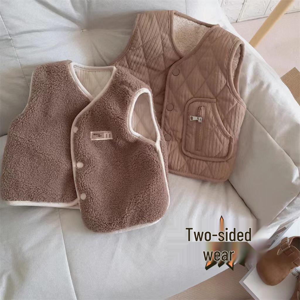 Children's Retro Lambswool Fleece Vest, Double-Sided, Autumn/Winter, Korean Style for Boys and Girls