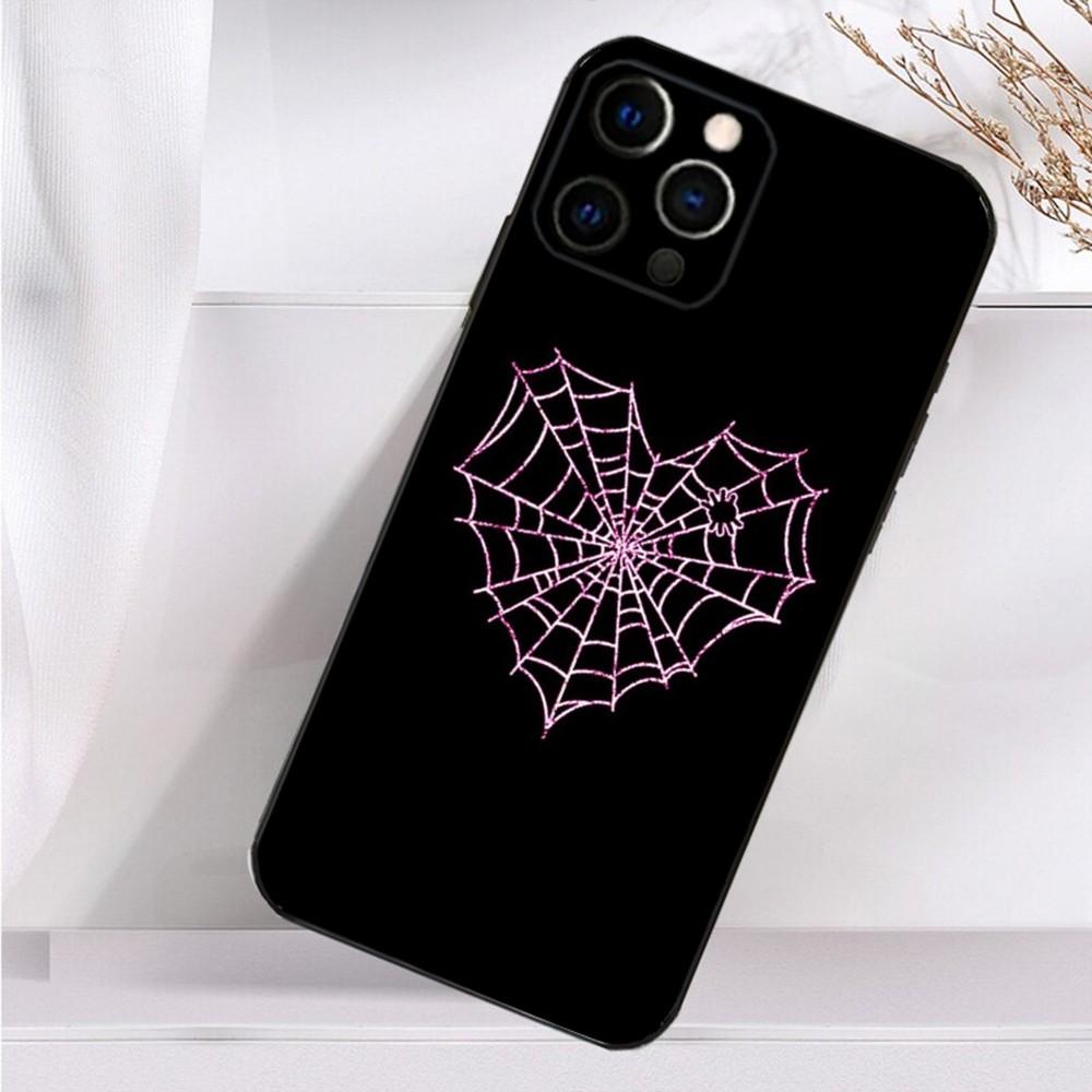 Cool S-Spider Web H-Heart Phone Case For iPhone 16,15,14,13,12,11 Plus,Pro Max,XS,X,XR,SE,Mini,8,7 Soft Silicone Black Cover