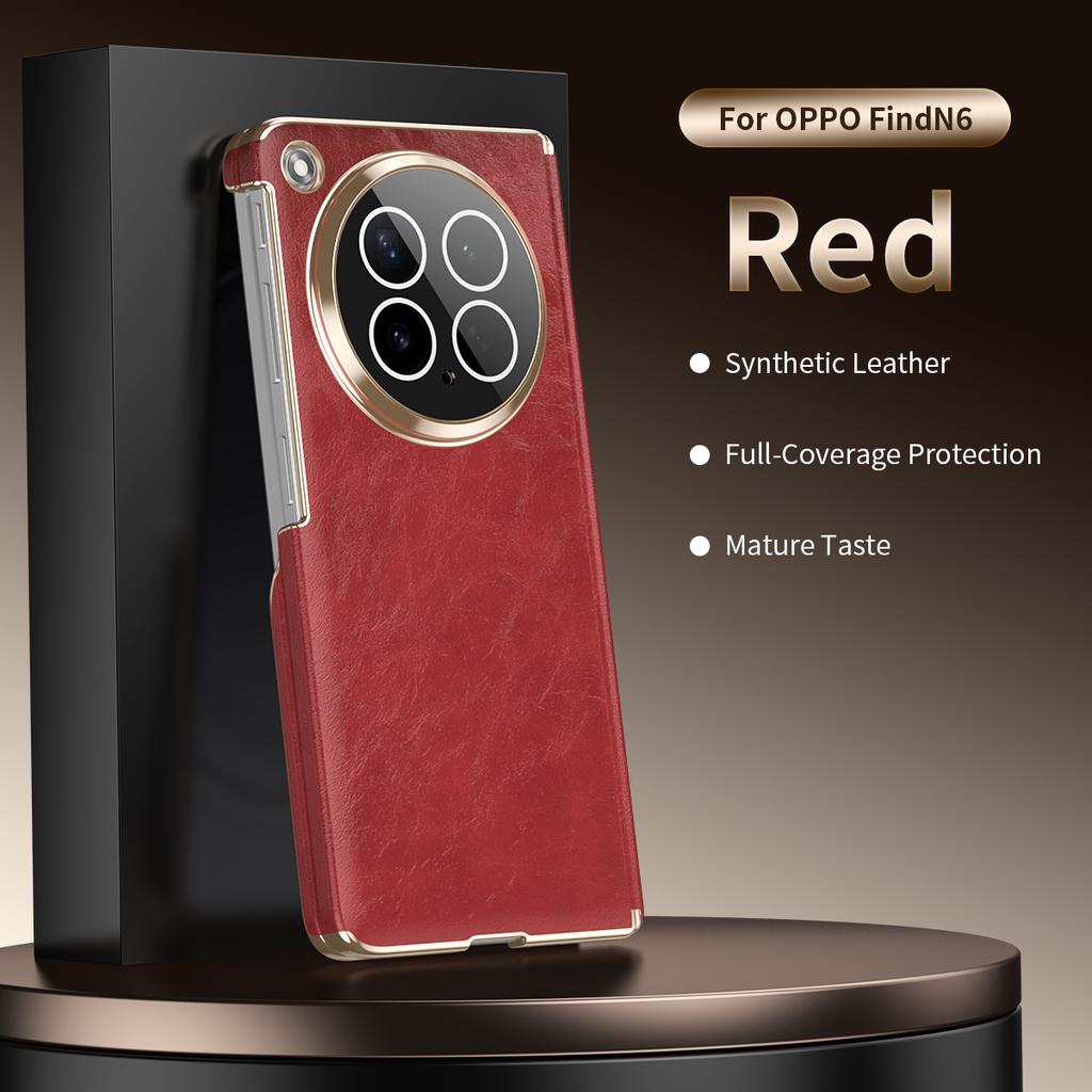 Premium Oil Wax Texture Leather Case for Oppo Find N6 Dual-Axis Hinge All-Inclusive Lens Protection Invisible Ring Stand Cover