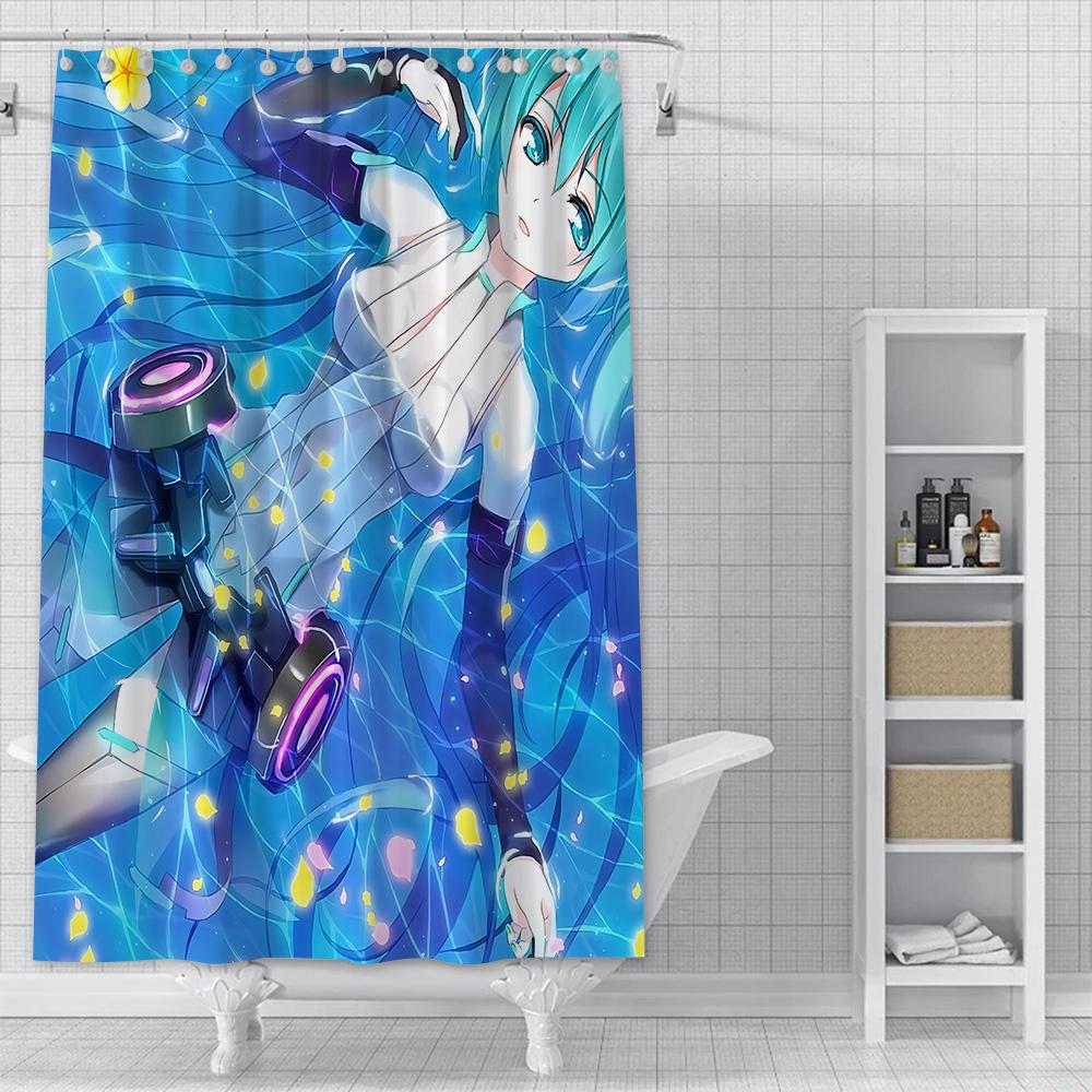 Anime Girl H-HatsuneS M-Miku Shower Curtain Waterproof Polyester Fabric Paint Bath Curtain Home Bathroom Decor Curtain With Hook