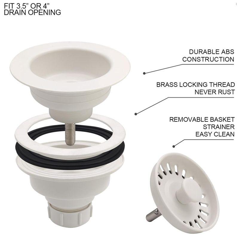 A60Z3-1/2 Inch White Polymer Drain Assembly With Basket Strainer And Stopper For Granite Or Fireclay Kitchen Sinkmay