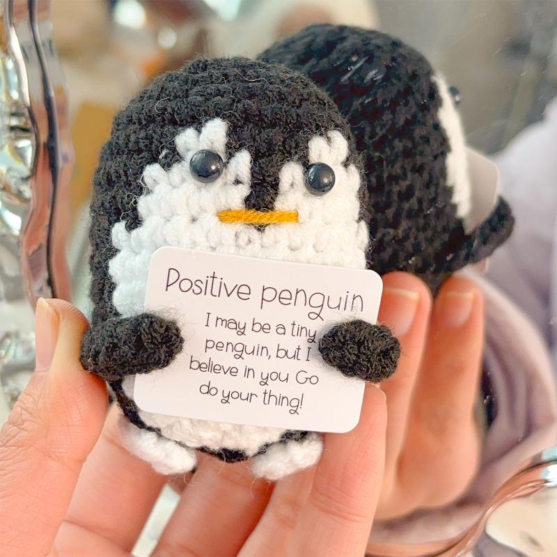10/1x Positive Energy Penguin Hug Pocket Mini Handmade Plush Wool Knitting Potato Doll with Card Party Christams Festival Gifts