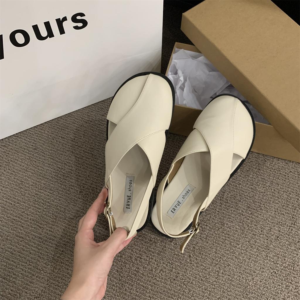 Shoes Woman 2025 Low Slipper Buckle Strap Fabric Hoof Heels PU Slides Rubber Shoes Woman 2024 Low Slipper Buckle Strap Rubber Sl