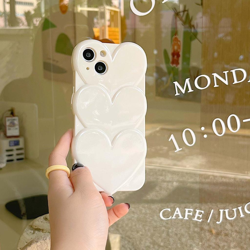 Cream Love 3d Heart Cover For Iphone 14 Pro Max Plus 11 13 12 Promax Silicone Soft Cute Shockproof Phone Case Funda Capa