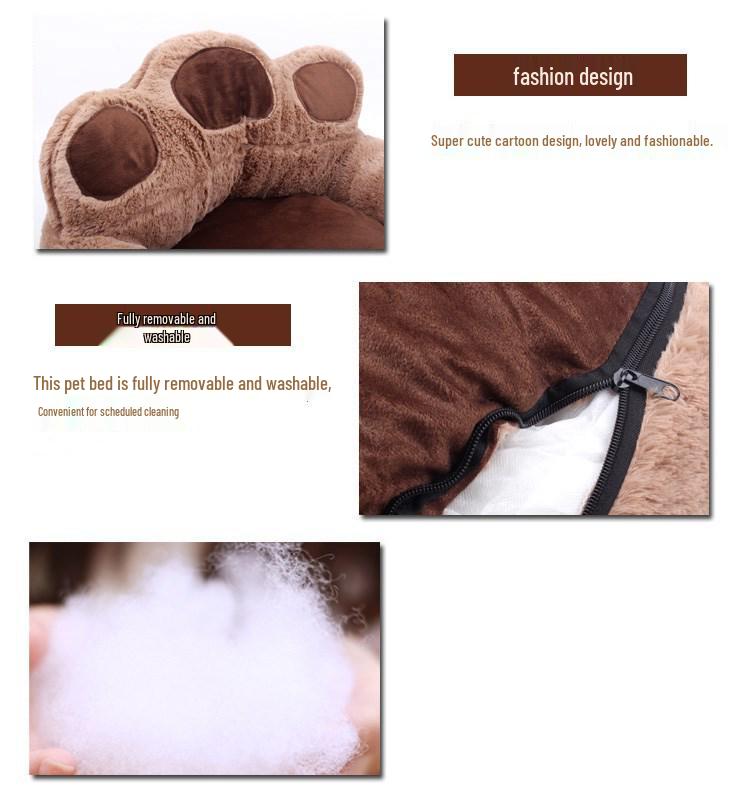 Cozy Bear Paw Pet Bed: Plush, Warm Dog and Cat Bed for Autumn/Winter