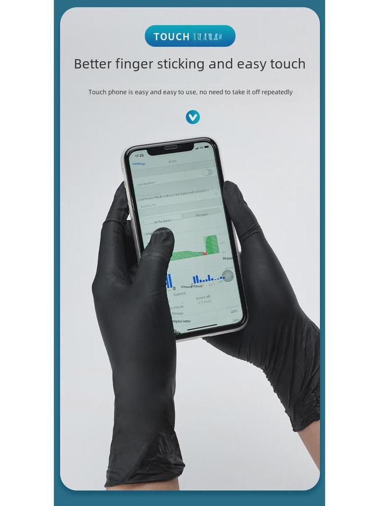 Inco Black Nitrile Disposable Gloves - Thick, Durable, Food-Grade, Non-Slip & Oil-Resistant for Baking & Household Use
