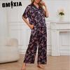GMXIA Fortschrittlicher leichter Luxus Pyjama Damen Frühling und Herbst Eis Seide Kurzarmhemd Hose Anzug Homewear