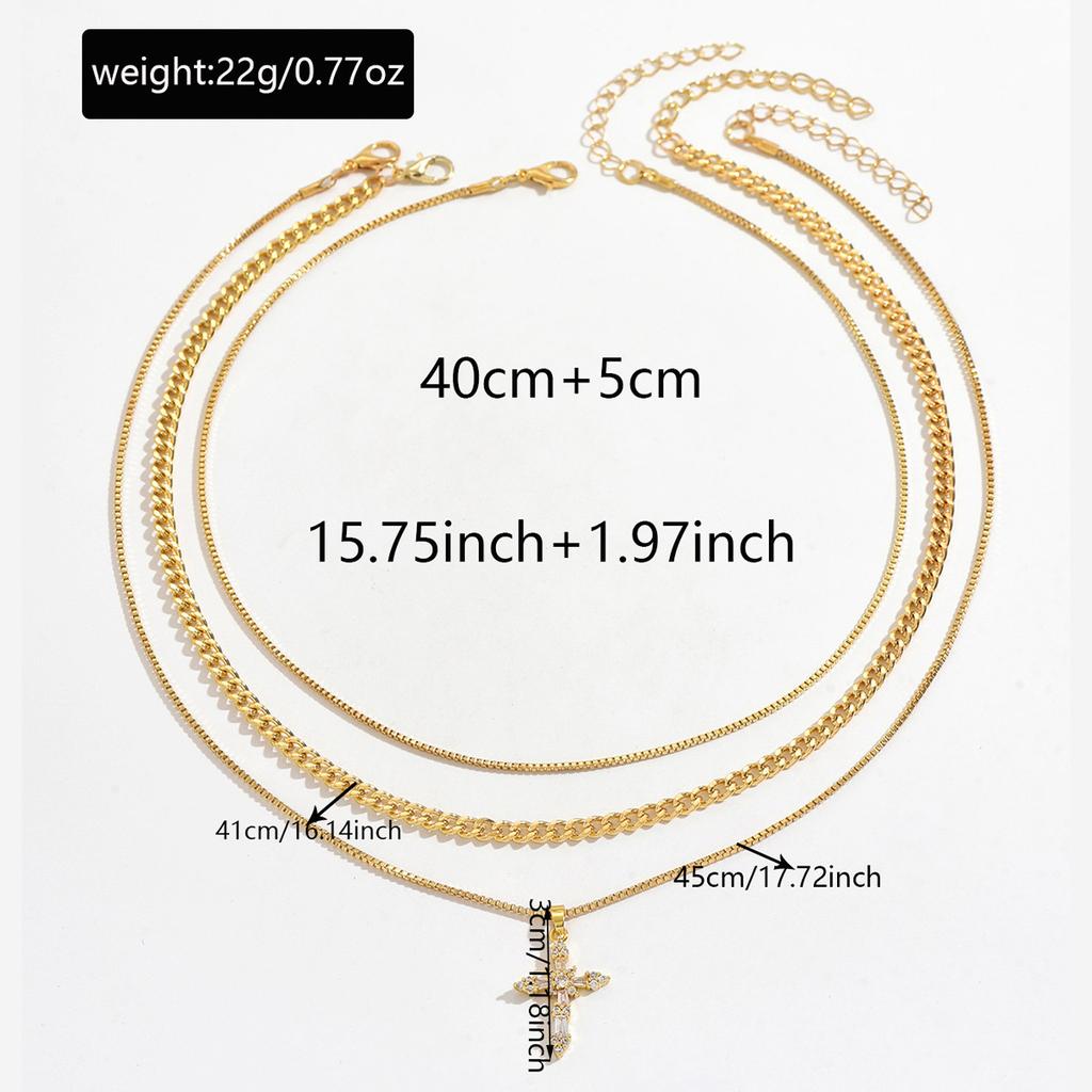 Cross pendant necklace European and American style multi-layer stacking design sweet and cool personality collarbone chain necklace