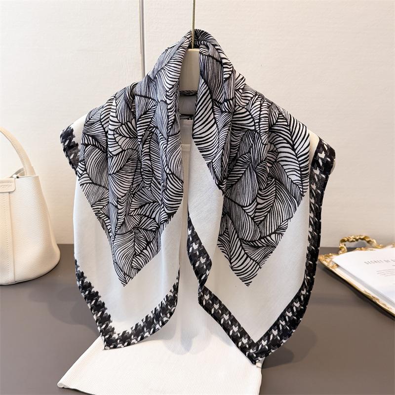 Polka Dot Style Herringbone Pattern Cotton And Linen Small Square Scarf Silk Scarf Imitation Velvet Headscarf Shawl Sun Protection Scarf Women'S Scarf