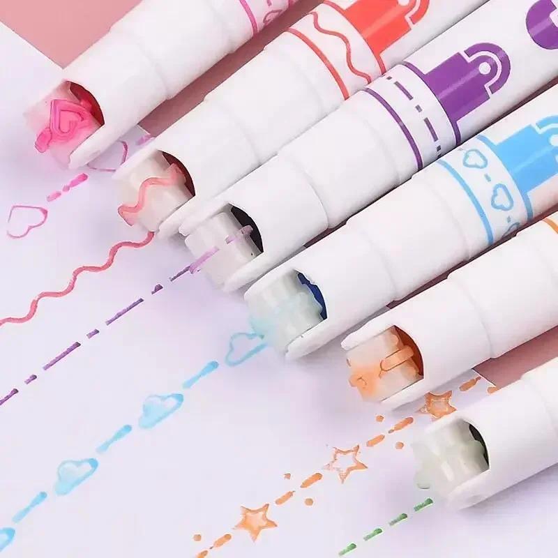 24/3 PCS Kawaii Flowers Line Shaped Highlighter Pens Roller Tip Curve Liner Marker For Writing Journaling Drawing Stationery