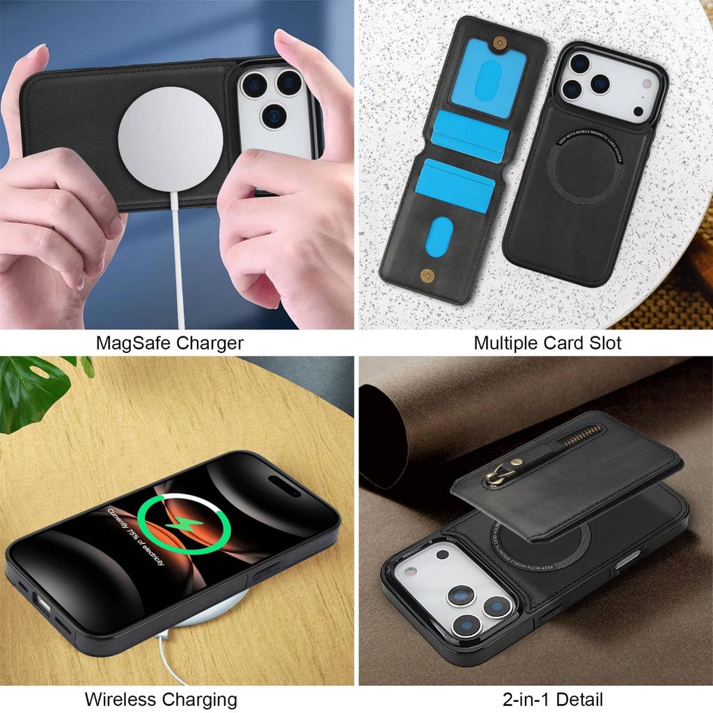 Magnetic 2-in-1 Detachable Wallet Case for iPhone 17 Pro Max/Air/17 Pro, Flip Kickstand Cover with Card Holder for Women Men