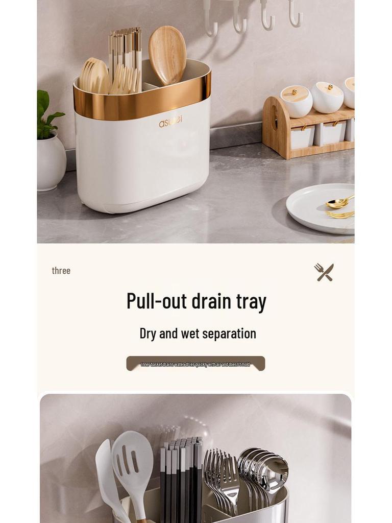Premium Wall-Mounted Chopstick Holder & Drain Tray for Kitchen Storage