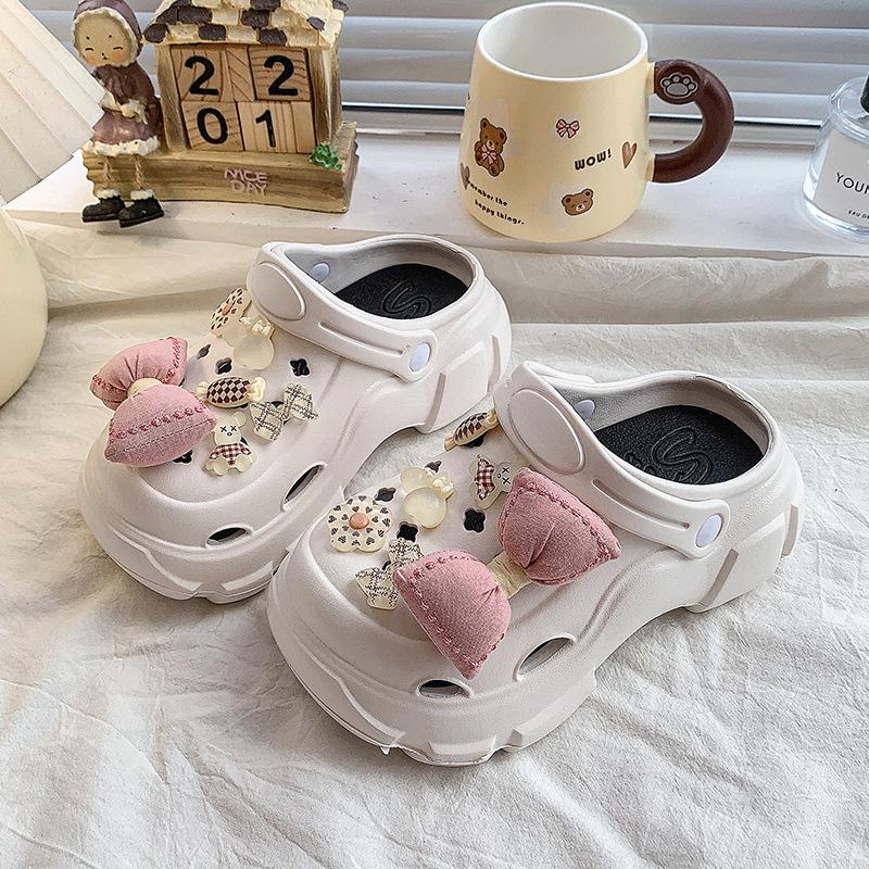 

Summer versatile girls platform slippers new bow camellia EVA hole shoes soft sole non-slip sandals 34-35