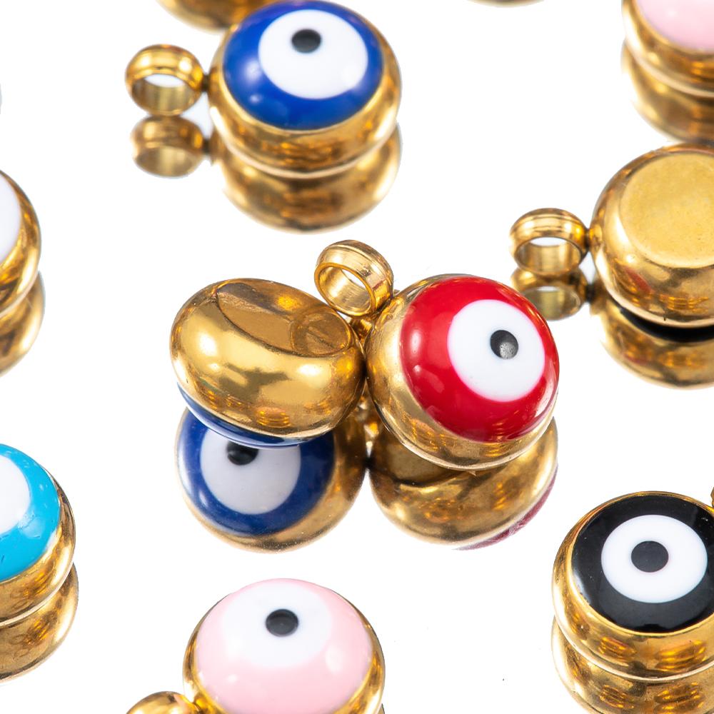 20pcs Round Ball Charms Stainless Steel Turkish Evil Eye Earring Pendant Base DIY Boho Jewelry Making Bracelet Supply Mix Color