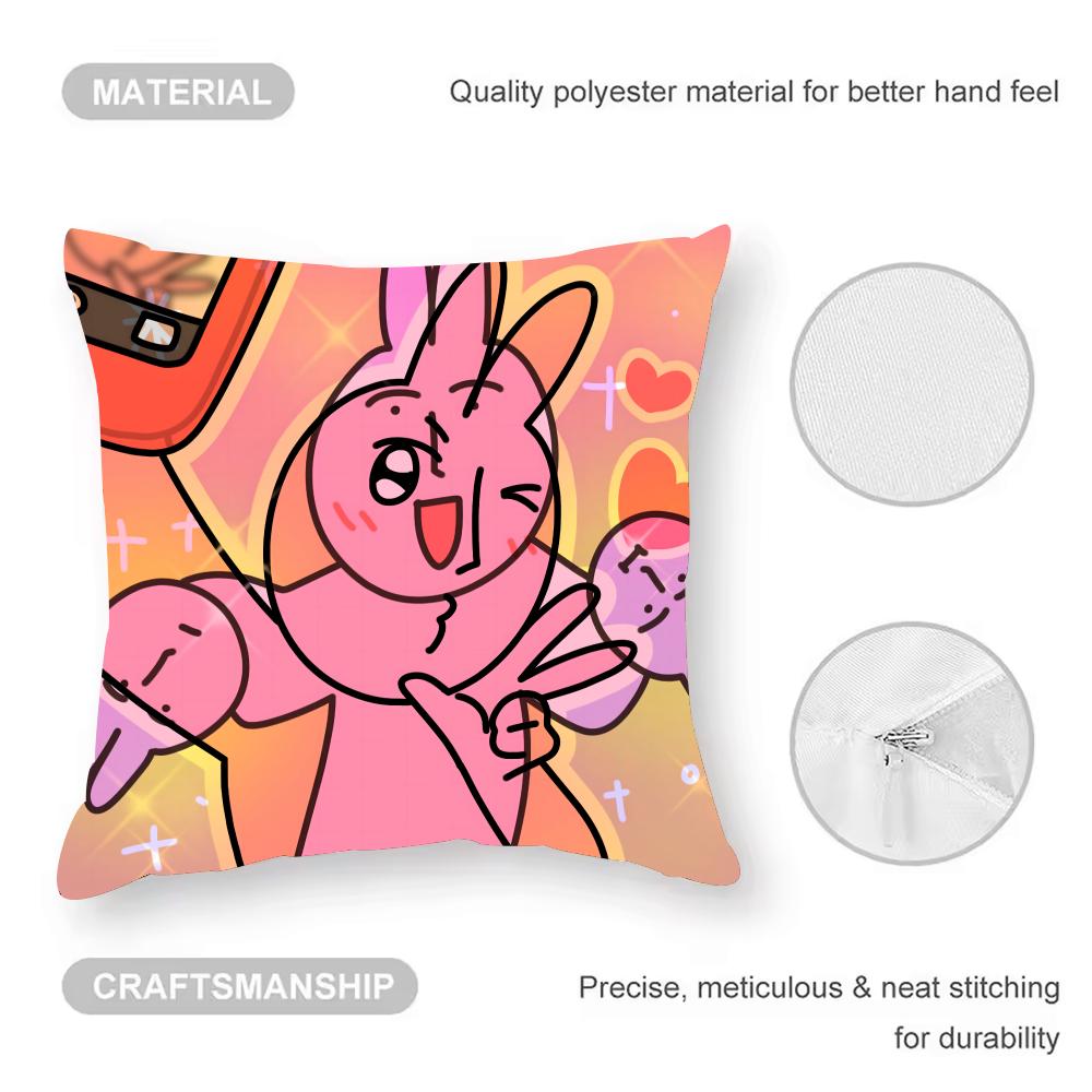 Pink Bunny Cue Cushion Cover Anti-dustmite Pillowcase Invisible Zipper Silky Short Plush Sofa Cushion Cover
