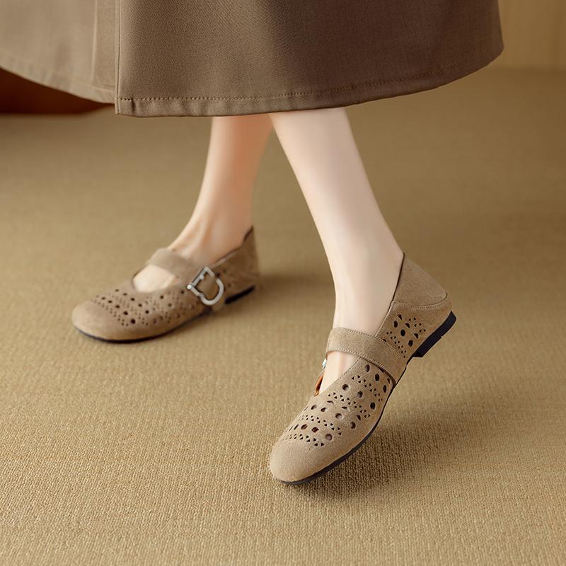 

Fashion 2025 New Spring Cow Suede Leather Woman Shoes Round Toe Women Flats Shoes for Women Flat Heel Loafers Sheepskin Leather Shoes 34 хаки