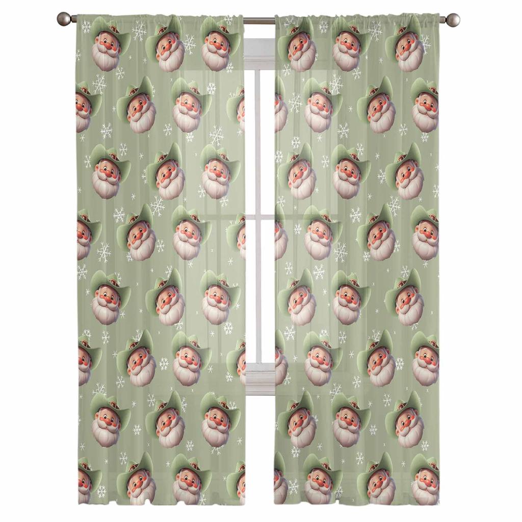 Västlig Jul Cowboy Jultomten Gardiner För Vardagsrum Sovrum Hemdekoration Fönster Voile Tyllgardin Draperier