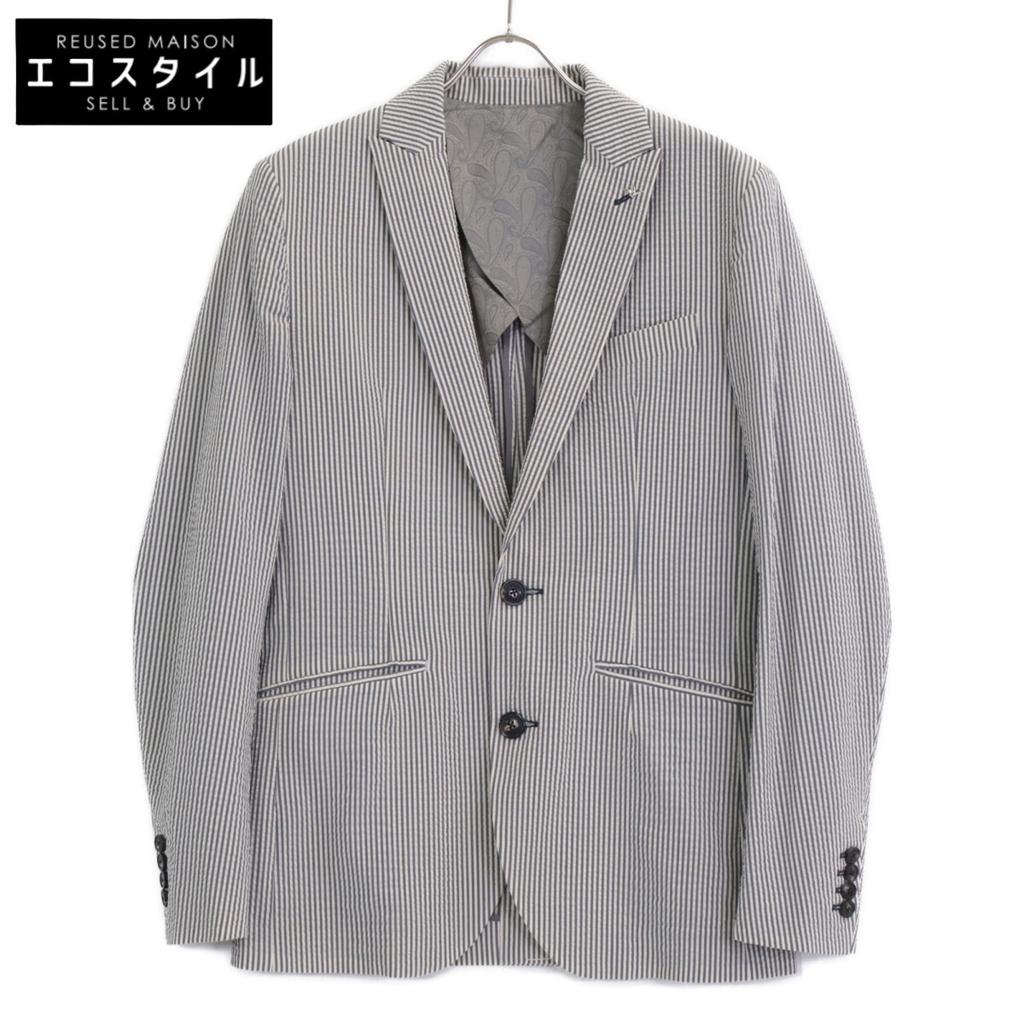 1piu1uguale3 MRB552 Blue x White Striped Seersucker Single Breasted Jacket Jacket V Blue x whiteUsed