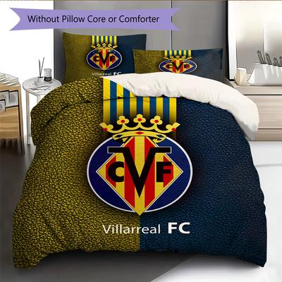 Villarreal CF Pattern Bedding Home Decoration Birthday Gift (1 * Duvet Cover + 2 * Pillowcase, Without Core)