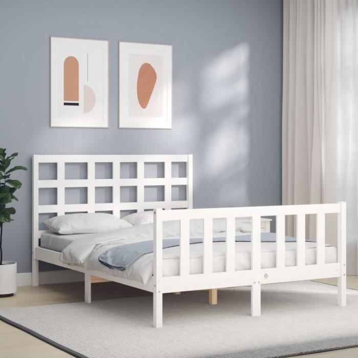 VidaXL Bed Frames with Headboard White Small Double Solid Wood 3192072