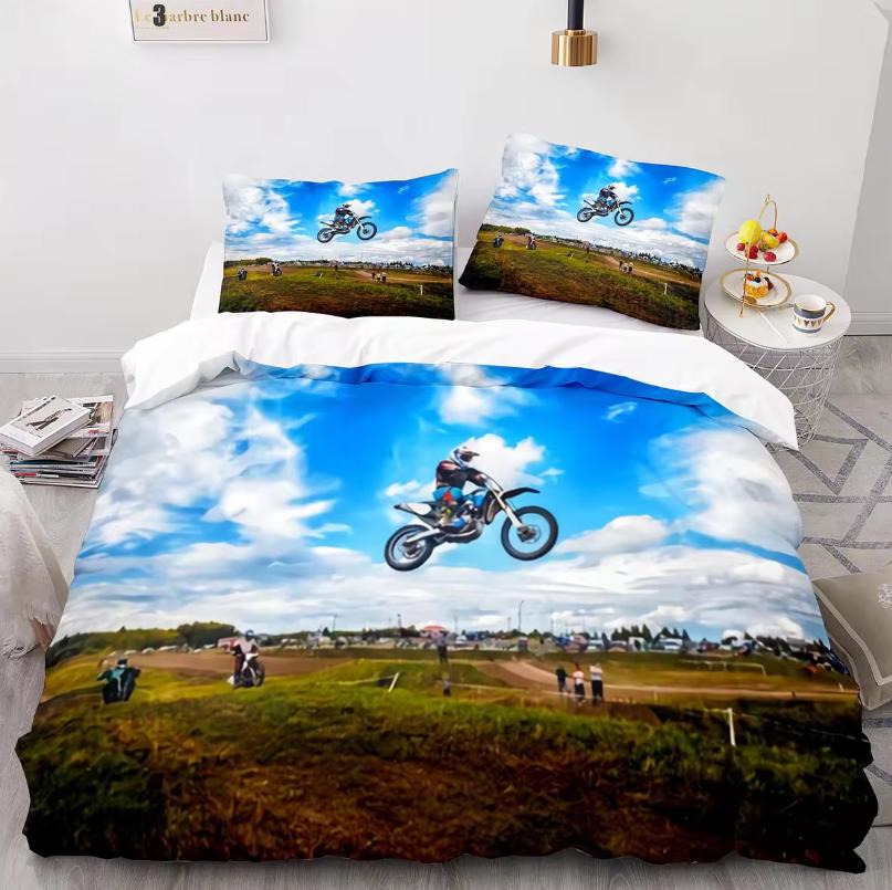 Motorcycle Rider Duvet Cover Dirt Bike Bedding Set Motocross Quilt Cover for Men Durable Queen King Polyester Comforter Cover