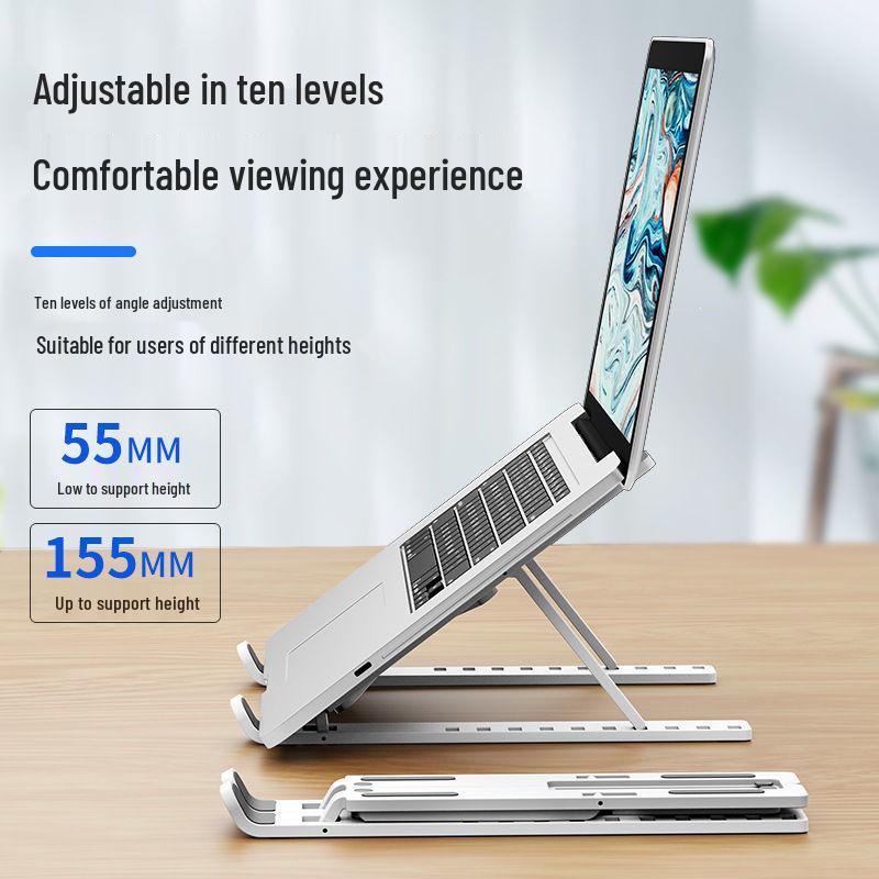 Foldable Adjustable Height Laptop Cooling Stand with Storage and Stability.