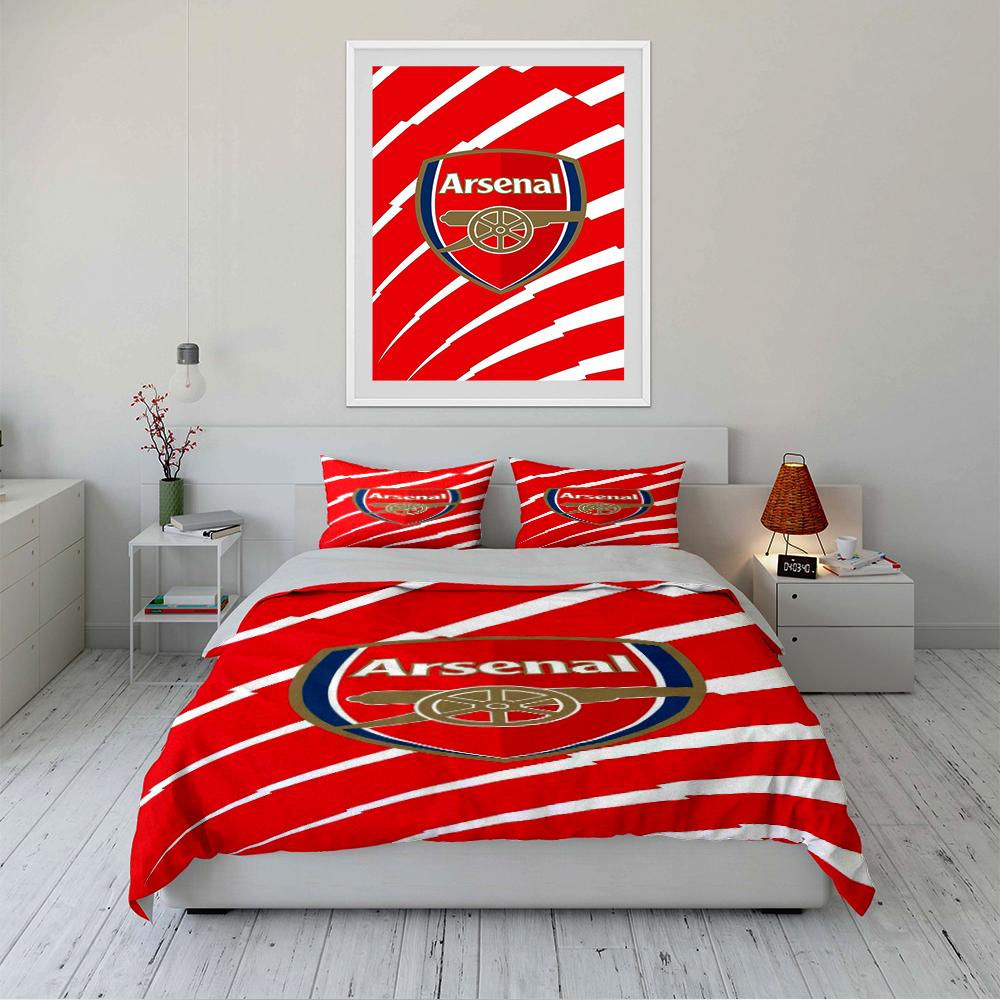 Set Biancheria da Letto Rossa con Logo Arsenal Set Copripiumino Federe Decorazione per la Casa (1 * Copripiumino 2 * Federe, senza piumino)