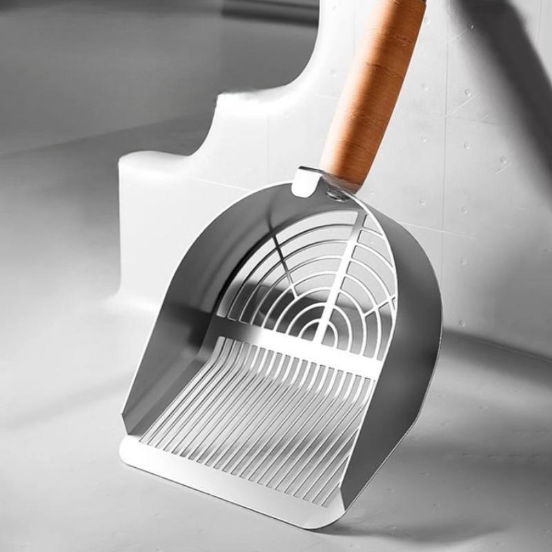 Wooden Handle Cat Litter Shovel Stainless Steel Easy To Rust Washable Kitten Litter Scoop Cats Toilet Cleaning Shovel Tool