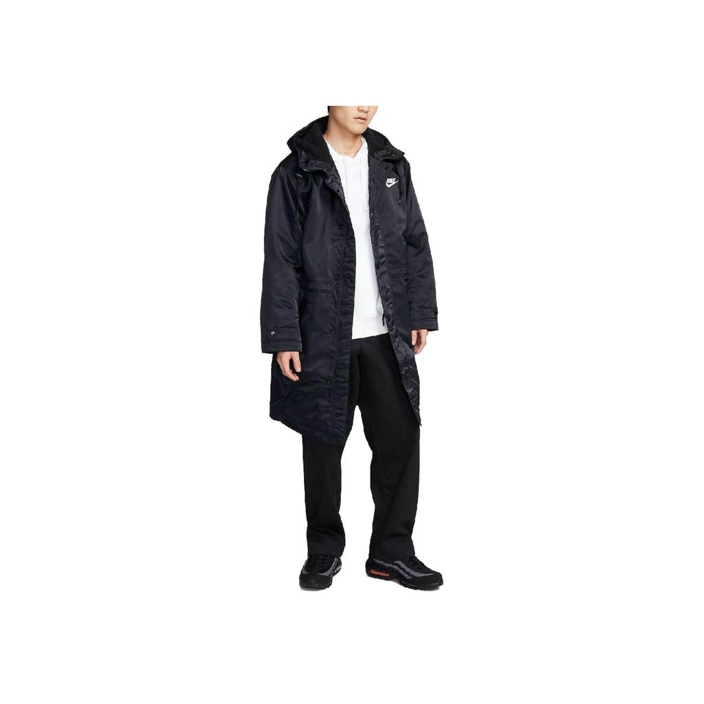 Nike Letter B Logo Embroidered Hooded Mid-Length Long Sleeve Coat Men Coats Black FB7321-010