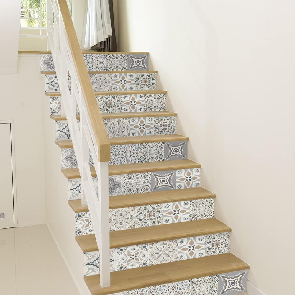 funlife 14 Strips Stair Riser Stickers Peel and Stick, Self Adhesive Vinyl Stair Risers Staircase Murals Decals Sticker Decor for Steps,