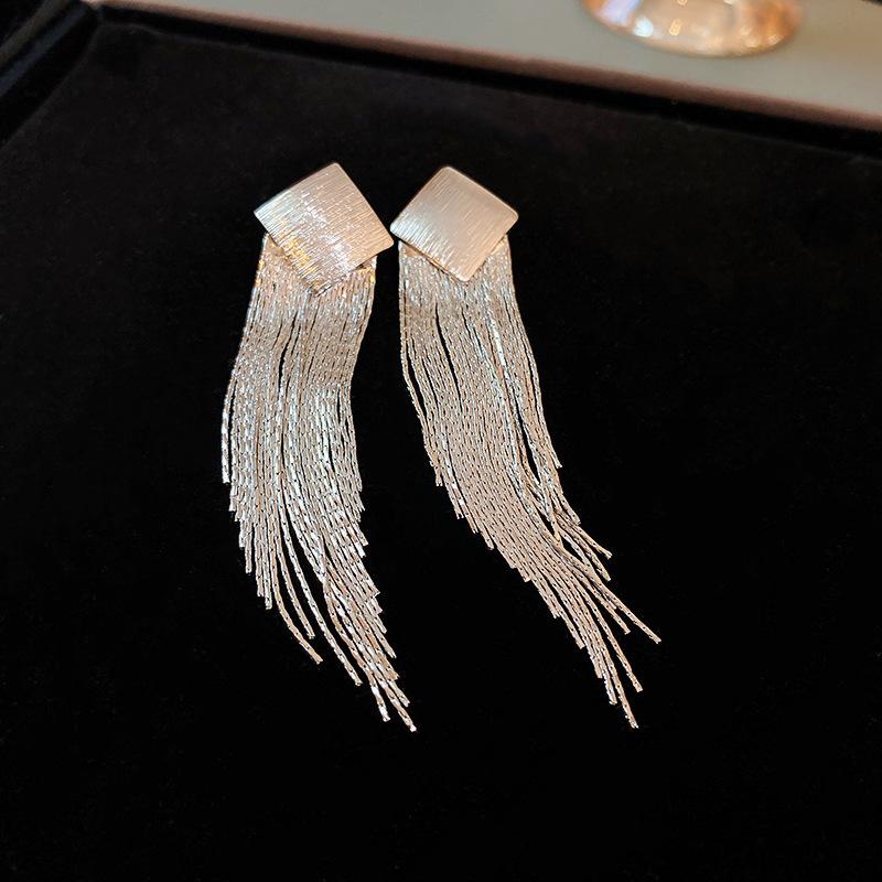 Silver Needle Tassel Earrings: Fashionable European & American Metal Design, Unique & Simple Style for Women