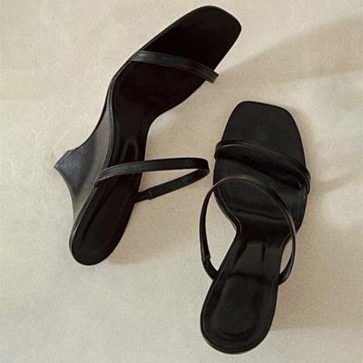 Brand New Ladies Leather Mules Med Chunky Heels Summer Wedges Slippers Women 2025 Casual Office Shoes Woman