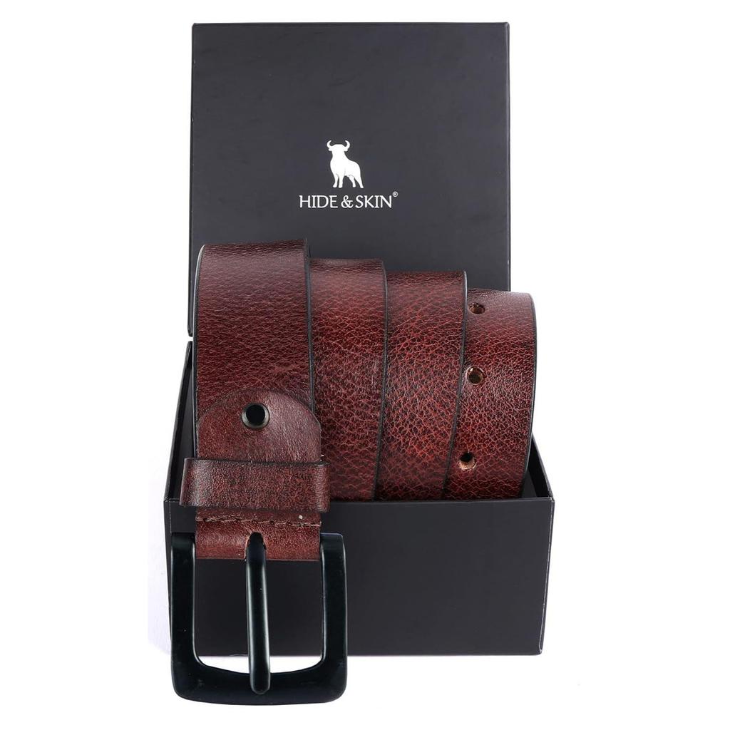 Full Grain Genuine Leather Belt for Men | Belt for men leather | Casual Belt | Jeans Belt |Adjustable Free size fits 28-40 inches | Gift Box included