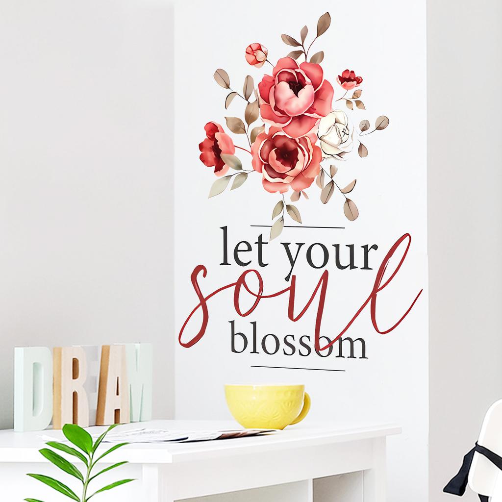 Creative Pink Rose Quotes Wall Sticker for Bedroom Living Room Study Home Decoration