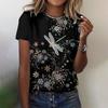 Summer butterfly 3D printed T-shirt for women, fashionable and casual round neck short sleeved shirt