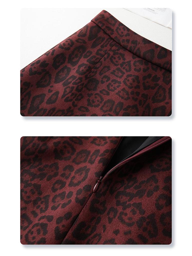 Ankola Red Leopard Print Tweed Mini Skirt - Women's 2024 A-Line High Waist Hip-Hugging Skirt