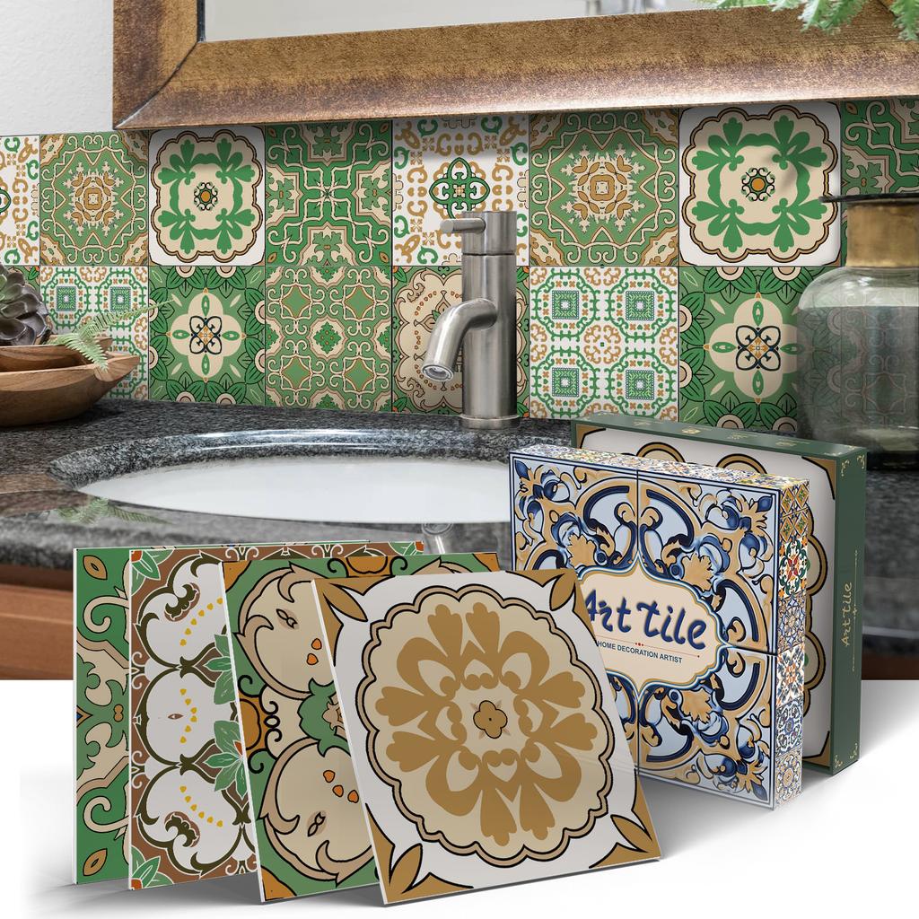 Mandala European Style Tile Self-Adhesive Wall Sticker, Bedroom Kitchen Waterproof And Oil-Proof Wallpaper Pet Wallpaper Tile Sticker