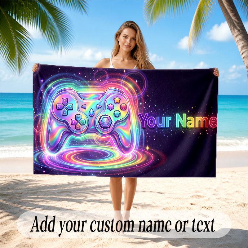 Fantasy Adventure Theme Beach Towel Personalized Custom Name & Text Soft Quick Dry Beach Towel for Swimming Travel