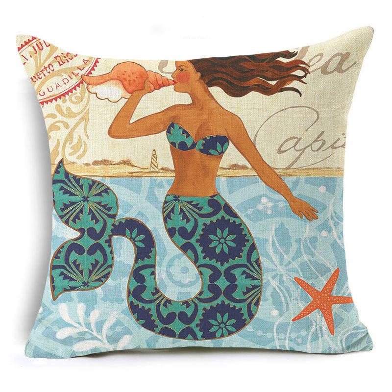 European and American Retro Mermaid Pillowcase Car Cushion