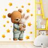 Cartoon Pajamas Teddy Bear Holding Rabbit Bedroom Wall Decoration Self-adhesive and Removable Stickers