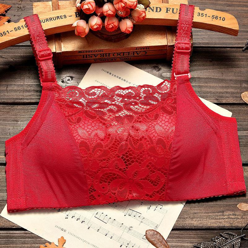 

мода Средний цветок сексуальный средний и толстый кружевной бюстгальтер-труба топ летний анти-легкий бюстгальтер 70A красный