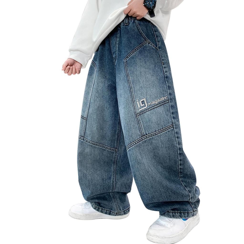 2025 New Boys' Loose Wide-Leg Denim Pants - Stylish and Comfortable for Teens