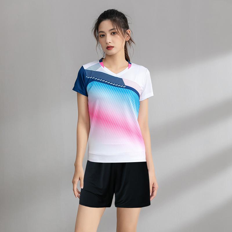 New Badminton Jersey Suit Women's Training Sports Printing Short-sleeved Jersey Competition Special Air Volleyball Clothing Men