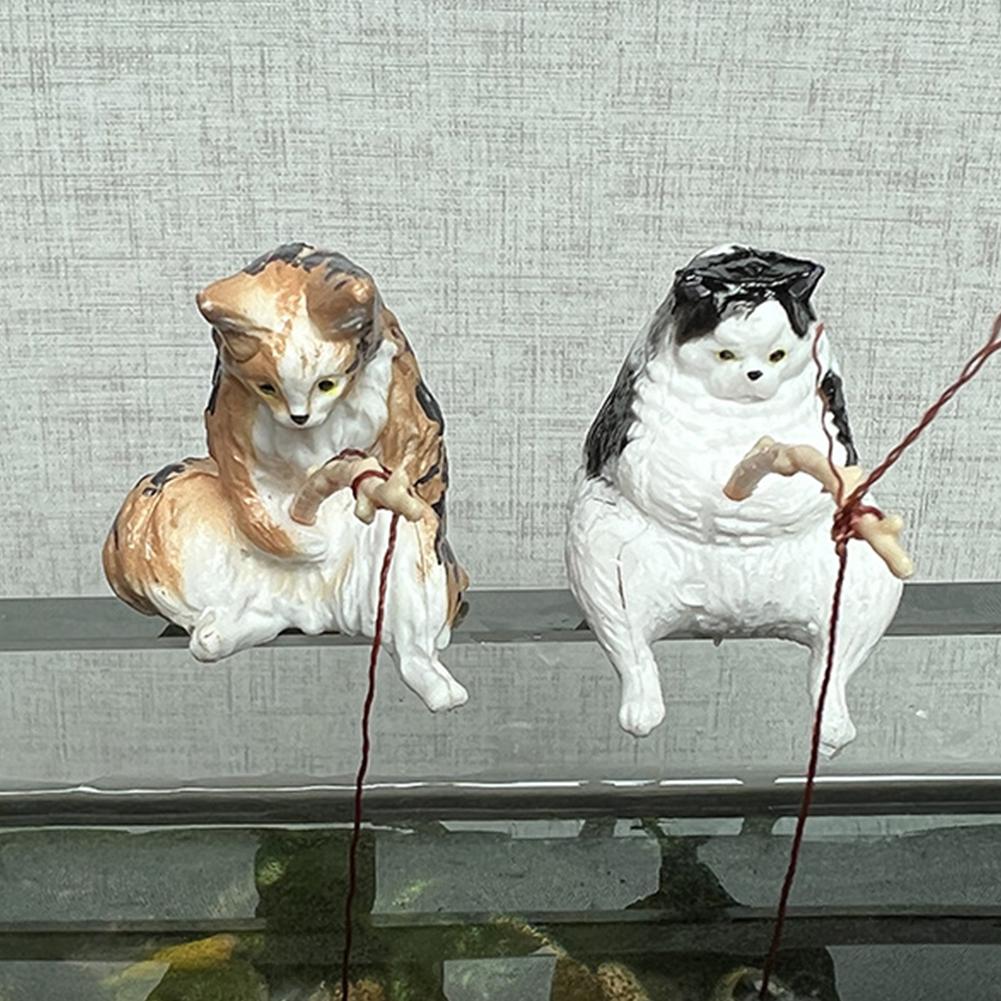Artificial Resin Ornaments Cat Fishing Shape Layout Props Aquarium Fish Tank Landscaping Decoration