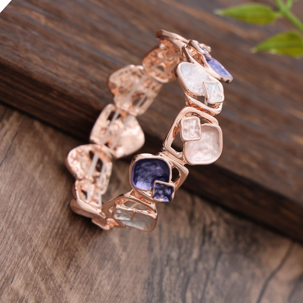 Color Painted Oil Square Geometric Elastic Bracelet, Fashionable Personalized Men's and Women's Versatile Geometric Bracelet