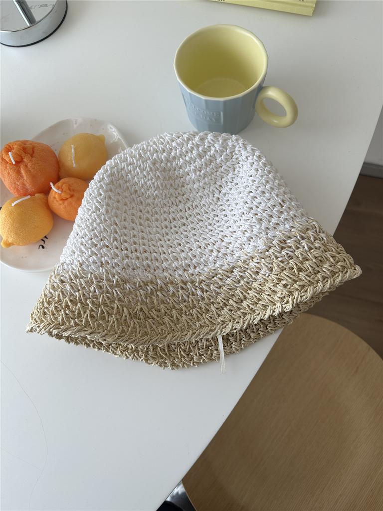 Japanese Straw Weaving Breathable Pot Hat Women's Summer Travel Sunscreen Sunshade Beach Fisherman's Hat Stylish Outdoor Cap